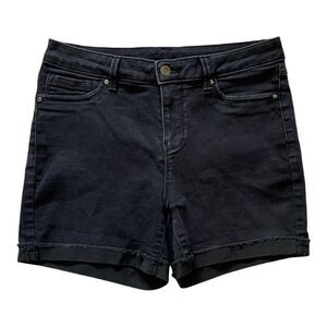 Workshop Republic Clothing Black Denim Cuffed Shorts Frayed Hems, size 8